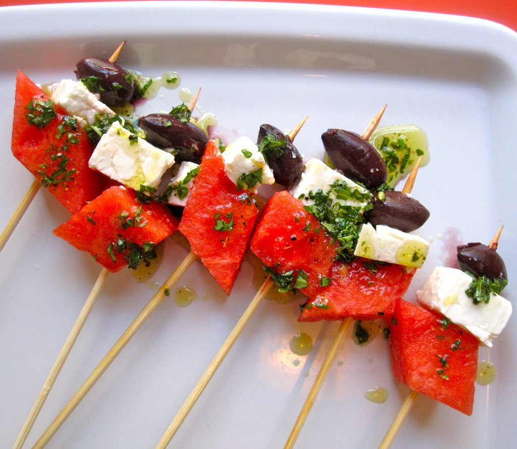Watermelon, Black Olive, and Feta Skewers Watermelon, Black Olive, and Feta Skewers