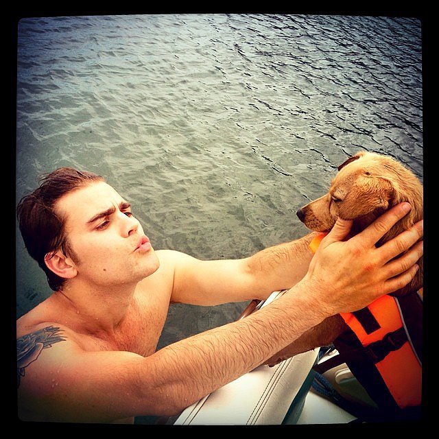 Paul Wesley did a Titanic reenactment with a puppy. Source: Instagram user katgrahampics 