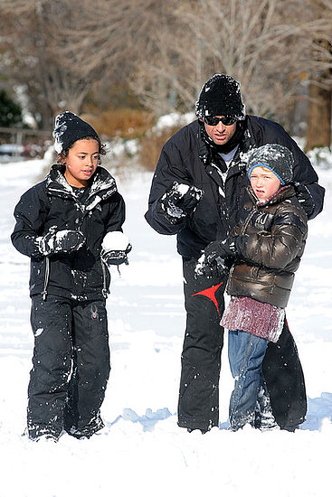 Hugh Jackman having fun in the snow with the kids