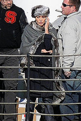 Angelina Jolie takes a break from shooting scenes for ''Salt'' to make a phone call