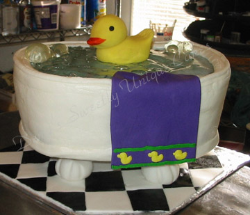 Duck in bathtub cake
