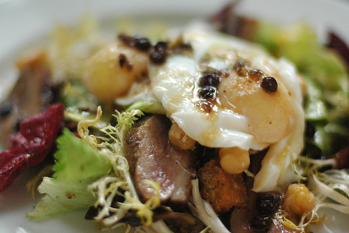 Poached Eggs with Duck Breast on Greens Poached Eggs with Duck Breast on Greens