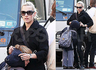Photos of Kate Winslet and Joe Mendes Walking Home After School in NYC