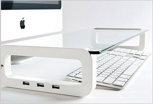 Glass USB Port Desk Shelf