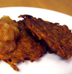 Curried Sweet Potato Latkes With Homemade Apple-Pear Sauce Curried Sweet Potato Latkes With Homemade Apple-Pear Sauce