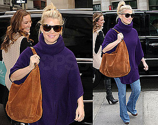 Photos of Jessica Simpson Wearing an Oversized Purple Sweater in NYC