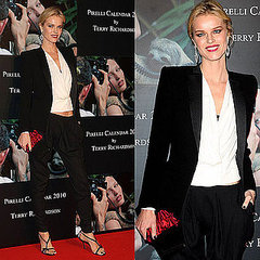Model Eva Herzigova in Black and White Suit at 2010 Pirelli Calendar Cocktail Reception in London Model Eva Herzigova in Black and White Suit at 2010 Pirelli Calendar Cocktail Reception in London