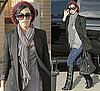 Photo of Kim Kardashian Wearing Zipper Boots and Red Beret While Shopping in Beverly Hills