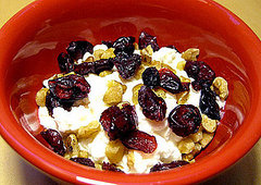 Snack Made With Cottage Cheese, Walnuts, and Craisins