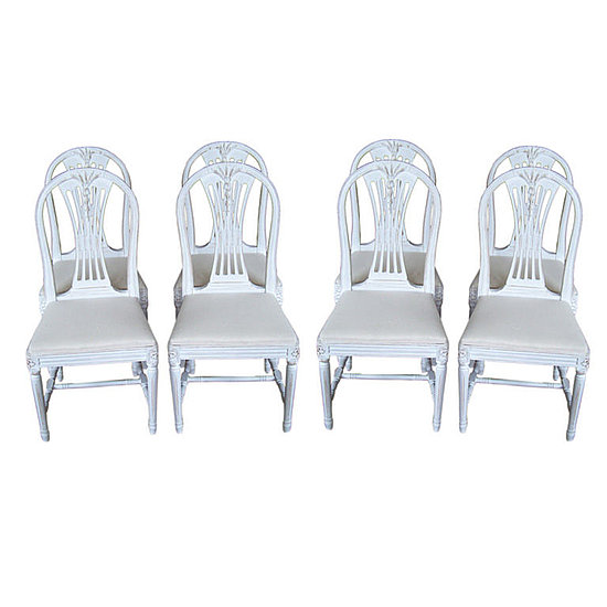 Try adding some Swedish Gustavian Dining Chairs ($3500 for a set of 8) to your house, or whitewash dining room chairs you already own or pick up at a flea market.
Try adding some Swedish Gustavian Dining Chairs ($3500 for a set of 8) to your house, or whitewash dining room chairs you already own or pick up at a flea market.