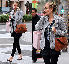 Diane Kruger Shops in Beverly Hills With Gray Cozy Sweater and Tan Bag