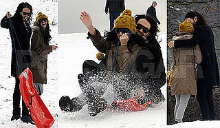 Fun Photos of Russell Brand and Katy Perry Sledding in the London Snow on Hampstead Heath Christmas 2009