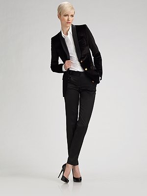 A sleek, masculine tuxedo jacket. A sleek, masculine tuxedo jacket.