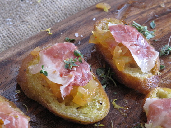 Crostini With Jamón Ibérico and Heirloom Tomatoes