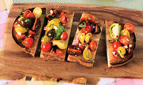 Tomato, Red Onion, and Basil Bruschetta Tomato, Red Onion, and Basil Bruschetta