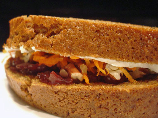 Recipe For Pumpkin Bread Sandwich With Pecans and Cream Cheese For Halloween Recipe For Pumpkin Bread Sandwich With Pecans and Cream Cheese For Halloween