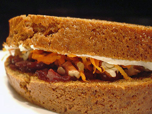 Recipe For Pumpkin Bread Sandwich With Pecans and Cream Cheese For Halloween