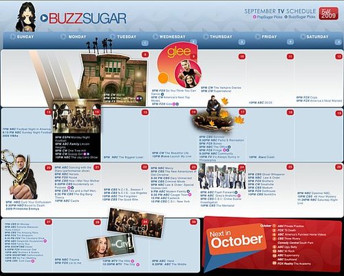 Printable Calendar for 2009 Fall TV Shows and Premiere Dates