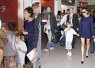 Photos of David and Victoria Beckham With Their Sons Romeo, Cruz, and Brooklyn in London at Heathrow