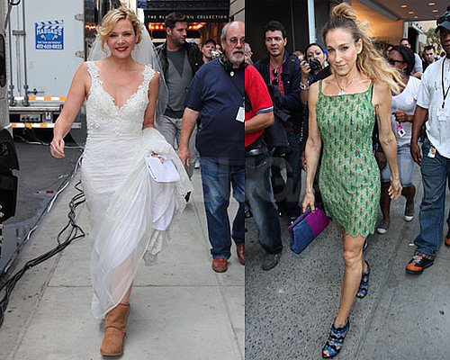 Photos of Sarah Jessica Parker And Kim Cattrall in a Wedding Dress on The Set of Sex and the City 2 in NYC
