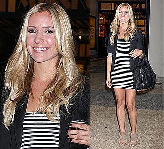 Reality Star Kristin Cavallari Wears Striped Dress, Blazer, and Alexander Wang Bag