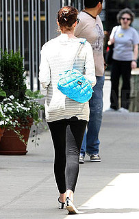 Anne Hathaway on the Streets of New York With Turquoise Chanel Bag