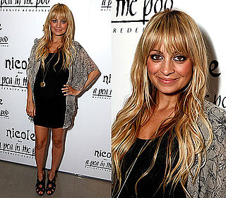 Nicole Richie in Sheer Gray Cardigan and Black Mini Dress at Pea in the Pod Launch Party For Nicole Richie Maternity Collection