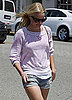 Kate Bosworth Running Errands in LA in Lavender Sweatshirt and Jean Shorts