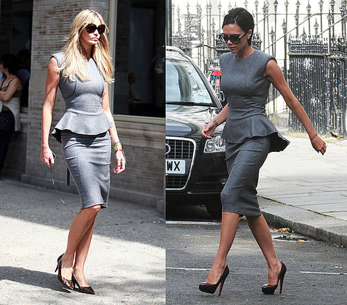 Victoria Beckham and Elle Macpherson Both Wear Gray Victoria Beckham Collection Dress