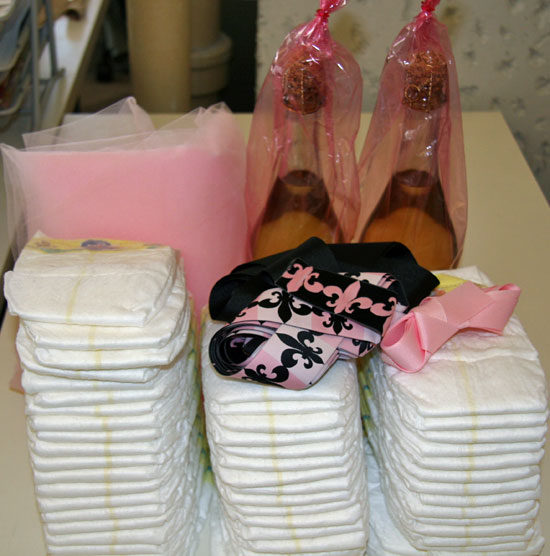Diapers, Ribbon, Tulle and Champagne Diapers, Ribbon, Tulle and Champagne