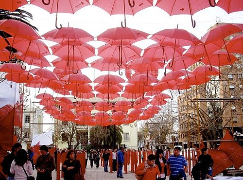 Cool Idea: A Roof of Red Umbrellas