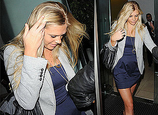 Photos of Chelsy Davy out in London Wearing Strapless Blue Dress