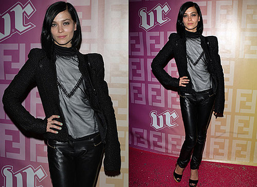 Leigh Lezark at Fendi O Party at Paris Fashion Week in Leather Trousers