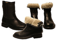 F-Troupe Black Leather Sheepskin Lined Boots