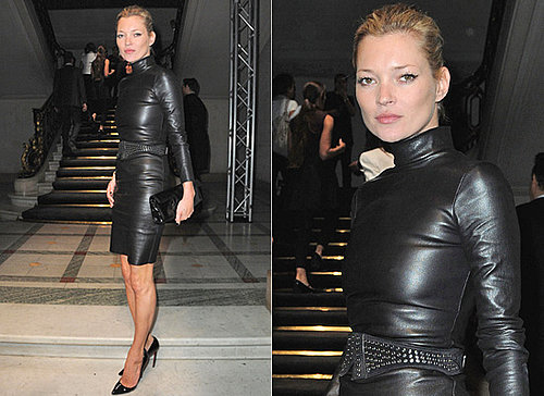 Kate Moss at Paris Fashion Week in Leather Dress