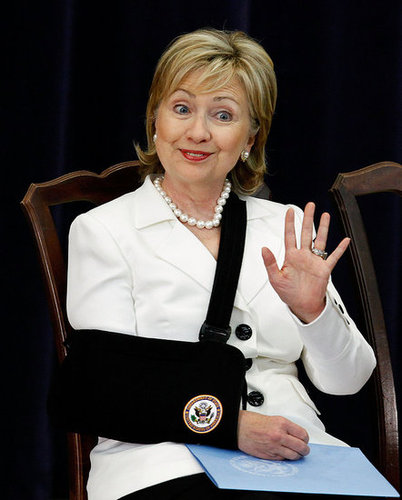 Oh Snap! Hillary Clinton's Back on the Scene in a Sling 