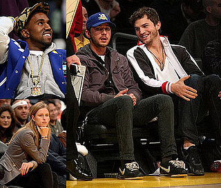Shia LaBeouf, Kanye West, Ashton Kutcher at the Laker Game