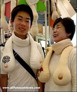 Mother and Son Wear Boob-Themed Scarves