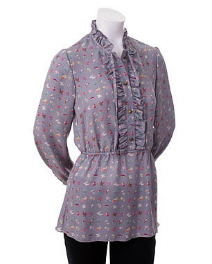 Refinery29 Shops :: Eskell Geneva Ruffle Blouse in Gray Bird Print ($268)