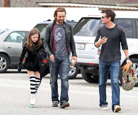 Lily Sheen and her daddies – Michael Sheen chats it up with her stepdad Len Wiseman. Lily Sheen and her daddies – Michael Sheen chats it up with her stepdad Len Wiseman.