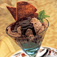 coffee ice cream and mexican chocolate sundaes with cinnamon-sugar tortilla crisps