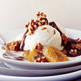 caramelized banana splits with hot chocolate sauce