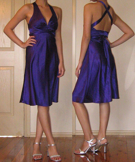 Violet gown + silver sandals