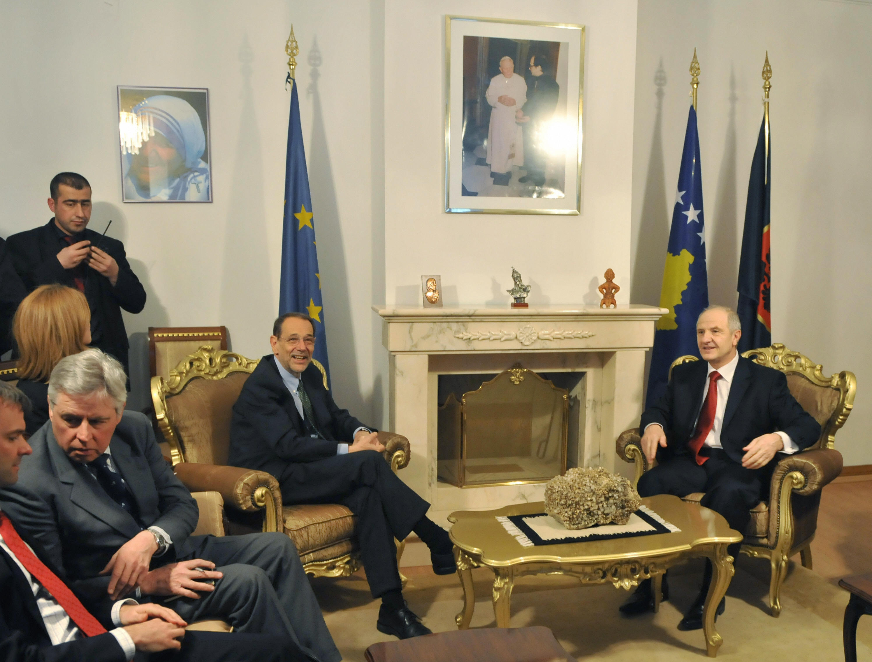 Javier Solana (left), the European Union's high representative for foreign and security policy, meets Kosovo's president. Javier Solana (left), the European Union's high representative for foreign and security policy, meets Kosovo's president.