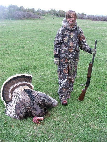 My daughter at 12 in '07'.  Her first turkey.