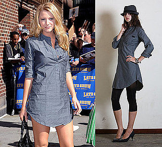 Blake Lively Wears Alpinestars Chambray Shirtdress to The Late Show With David Letterman