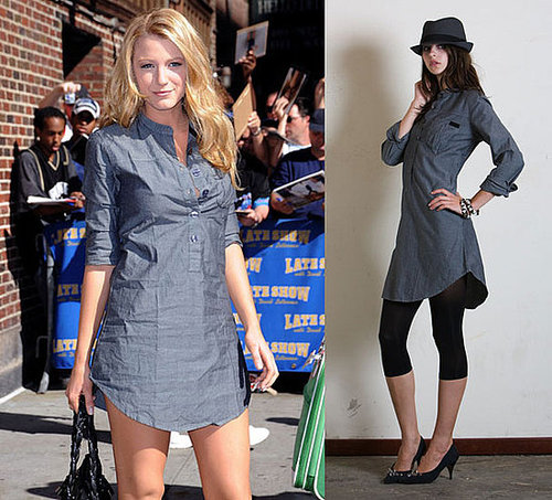 Blake Lively Wears Alpinestars Chambray Shirtdress to The Late Show With David Letterman