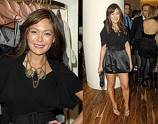 Lindsay Price Attends 2nd Annual H.E.L.P. Malawi Fundraising Event in Black Satin Skirt and Bib Necklace