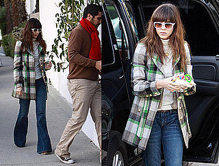 Jessica Alba Attends a Friend's Party in Plaid Juicy Couture Coat
