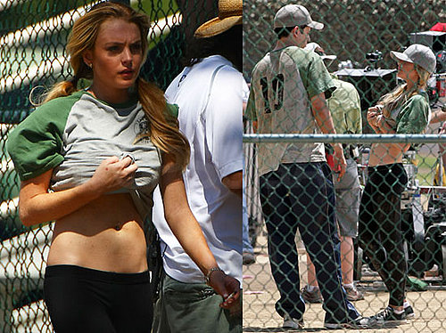 Lindsay Lohan Shows Off Her Toned Abs On the Set of Labor Pains